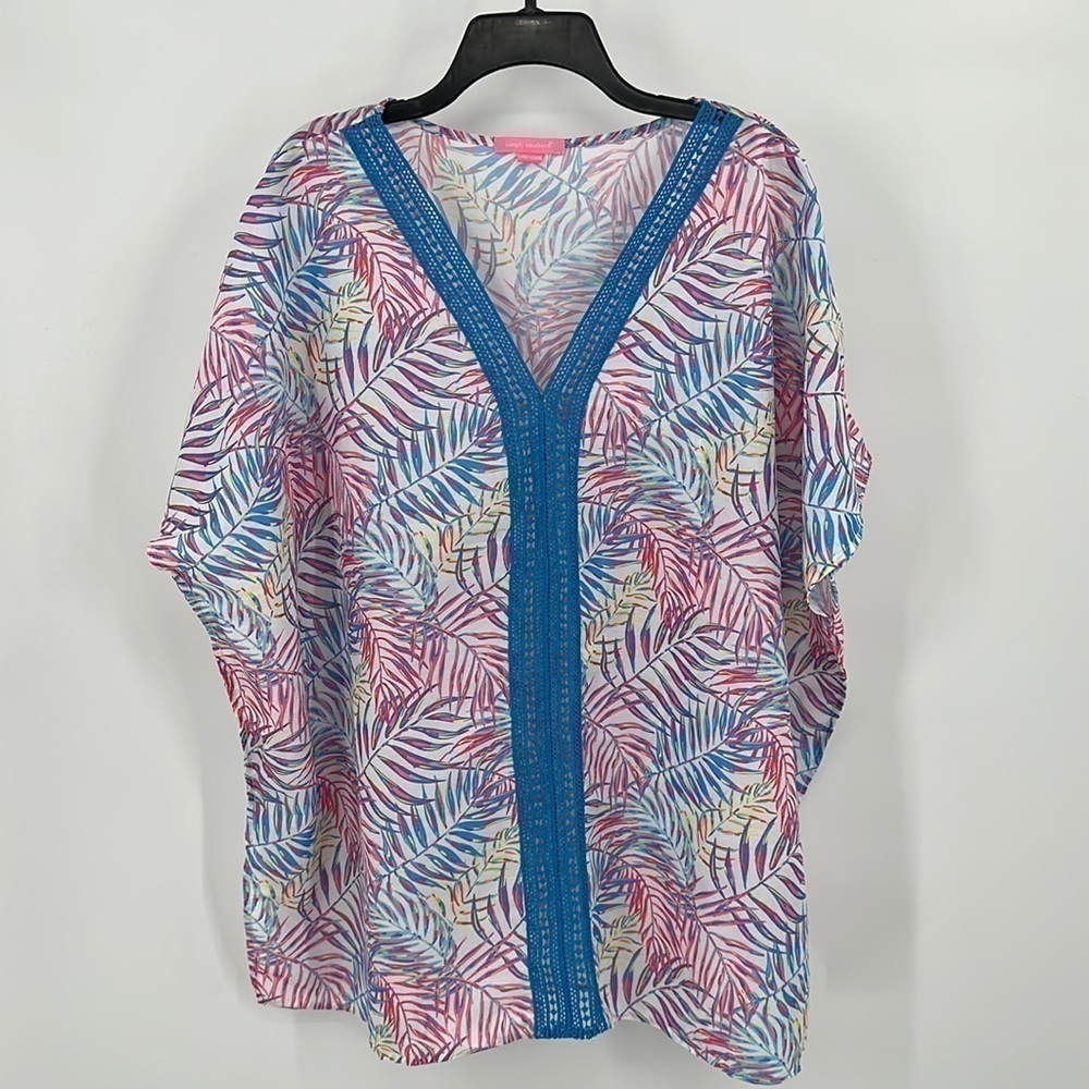 Simply Southern Blue/Pink/Yellow V-Neck Beach Swim Coverup L/XL